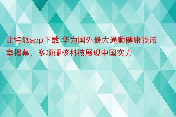 比特派app下载 华为国外最大通顺健康践诺室揭幕，多项硬核科技展现中国实力